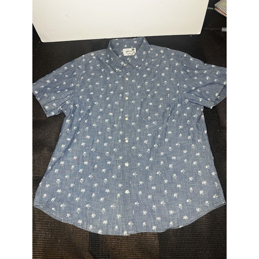 Bonobos XXL Slim Fit Short Sleeve Button Down Shirt Blue Floral Print Chambray